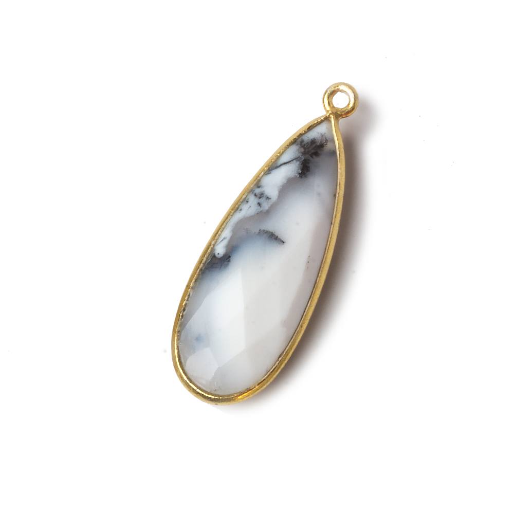 30x12mm Vermeil Bezeled Translucent Dendritic Opal faceted Pear Focal Pendant 1 piece - Beadsofcambay.com