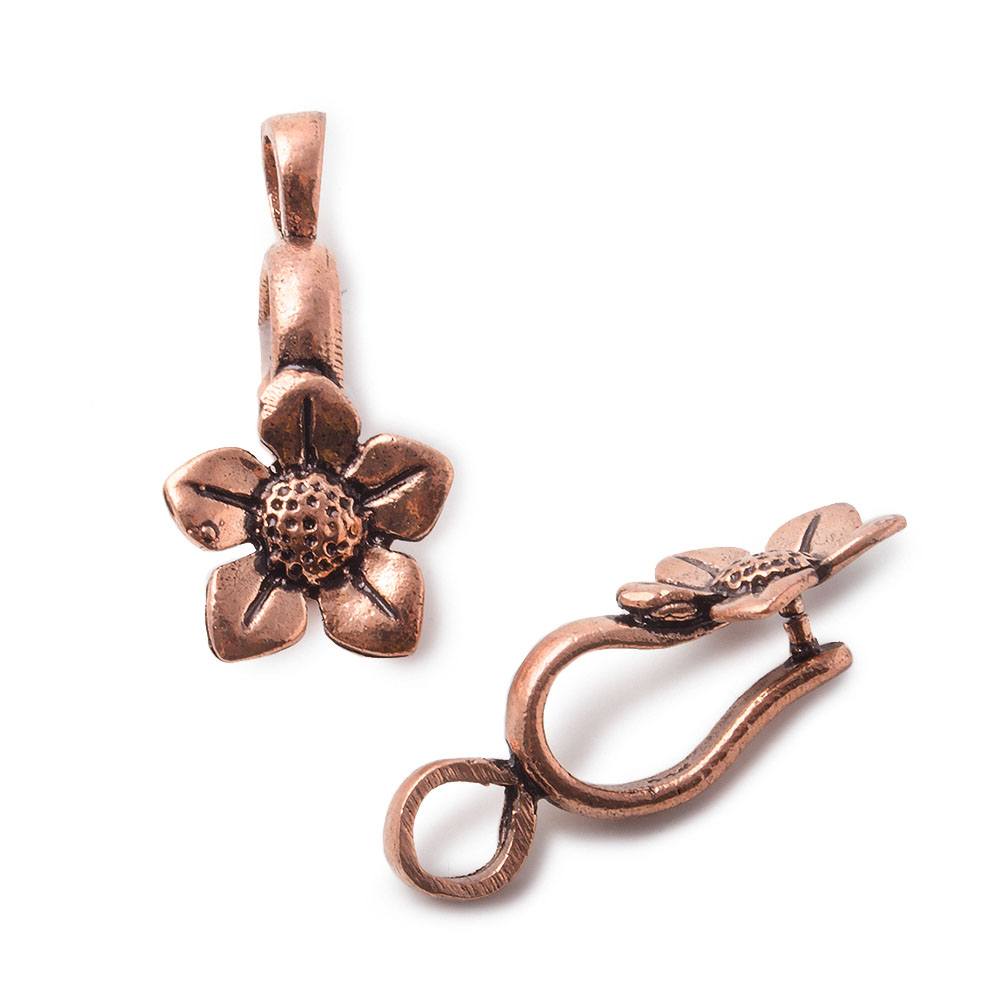 30x13mm Copper Forget Me Not Flower Pinch Bail Set of 2 - Beadsofcambay.com