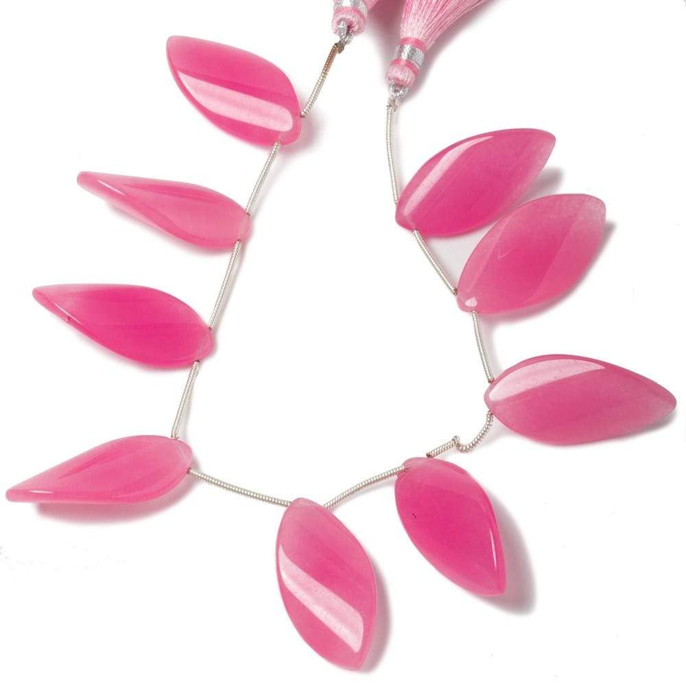 30x14mm Lipstick Pink Chalcedony Beads Plain Marquise Twist 8 inch 9 pcs - Beadsofcambay.com