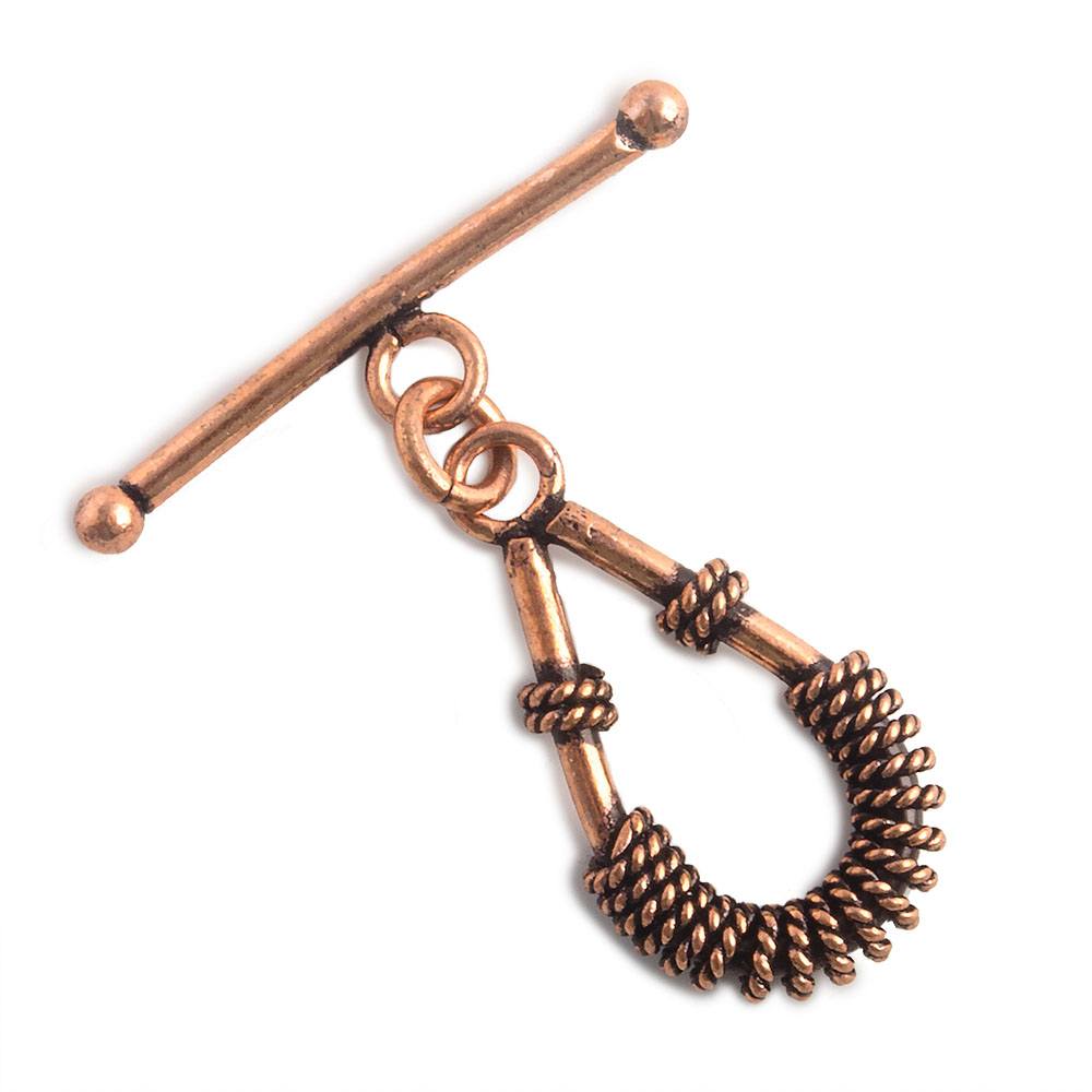 30x15mm Copper Toggle Twisted Wire Wrapped Pear Set of 2 - Beadsofcambay.com