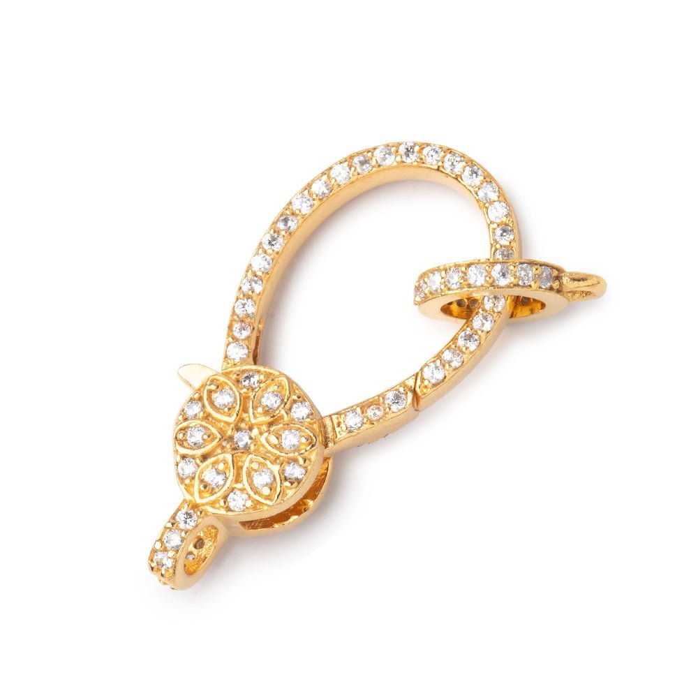 30x15mm Vermeil Pave CZ Lobster Clasp with CZ Ring 1 piece - Beadsofcambay.com