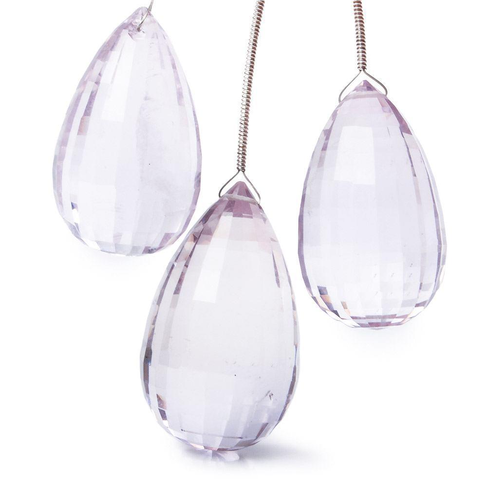 30x18mm, 30x18mm, 33x19mm Pink Amethyst Faceted Tear Drop Set of 3 focal beads - Beadsofcambay.com