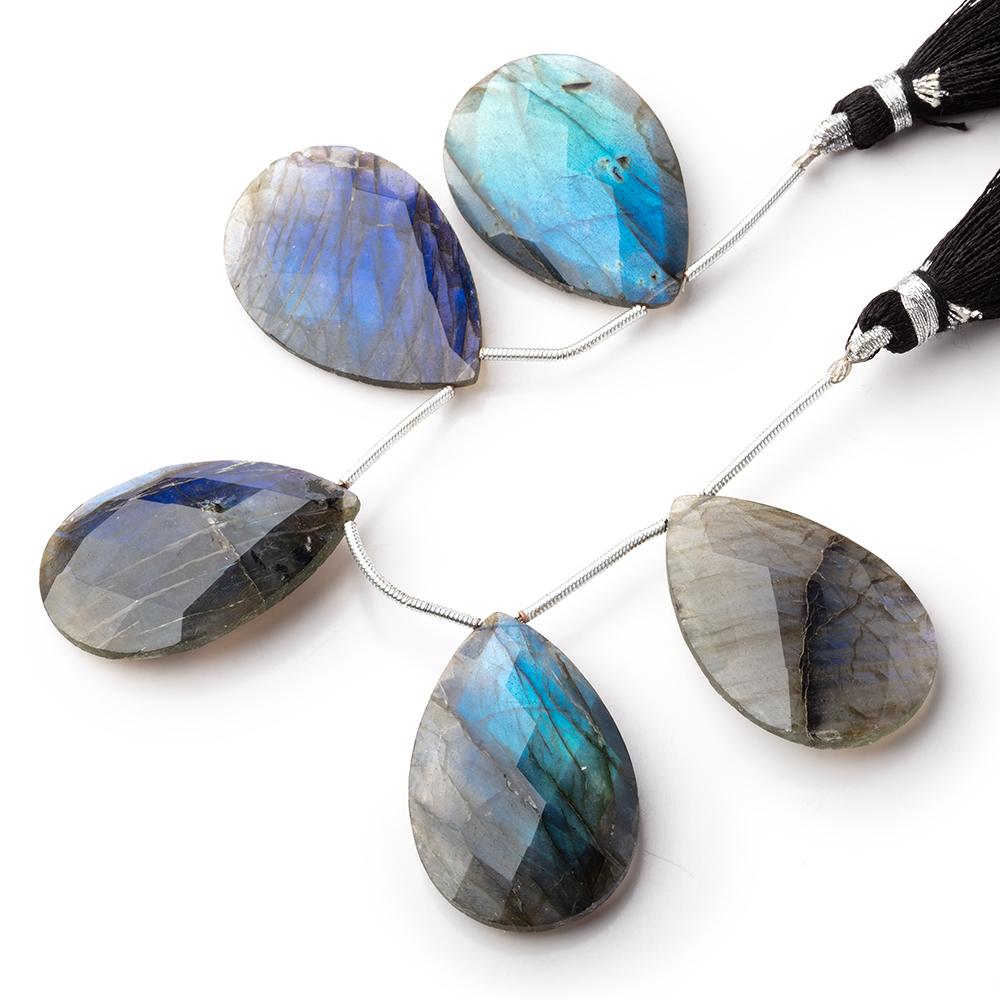30x20mm Labradorite Faceted Pear Beads 4 inch 5 pieces AA - Beadsofcambay.com