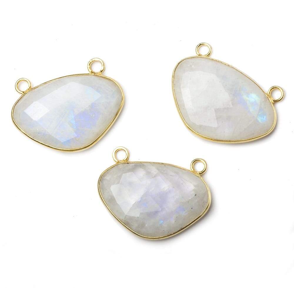 30x20mm Vermeil Bezel Rainbow Moonstone Faceted Half Moon East West Connector 1 piece - Beadsofcambay.com