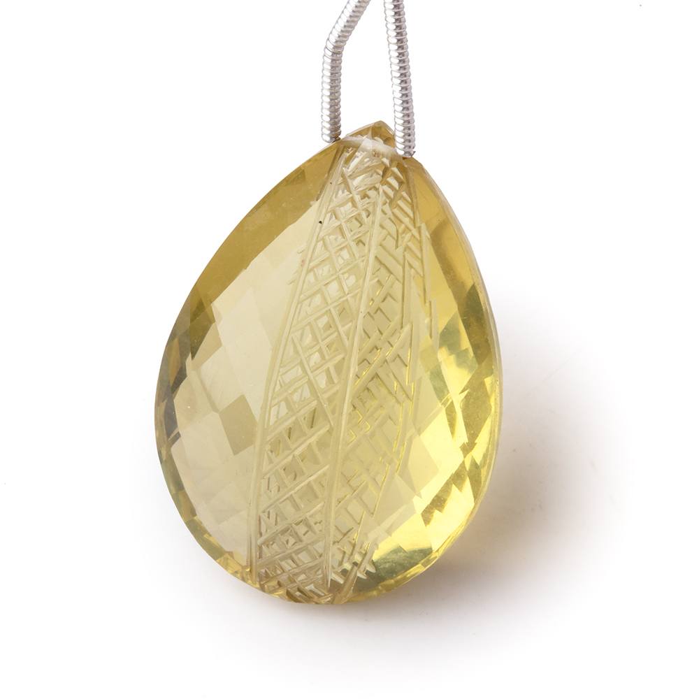 30x21mm Lemon Quartz Hand Carved Pear Focal Bead 1 piece - Beadsofcambay.com