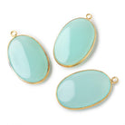 30x21mm Vermeil Bezel Seafoam Chalcedony Plain Oval Pendant 1 piece - Beadsofcambay.com