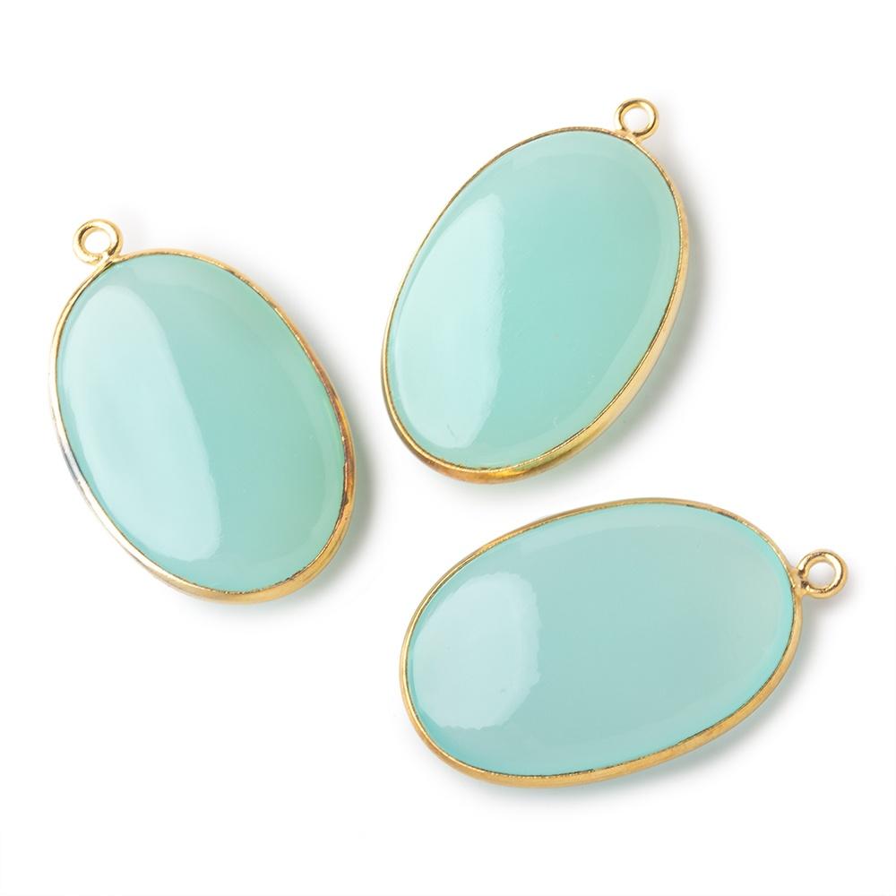 30x21mm Vermeil Bezel Seafoam Chalcedony Plain Oval Pendant 1 piece - Beadsofcambay.com