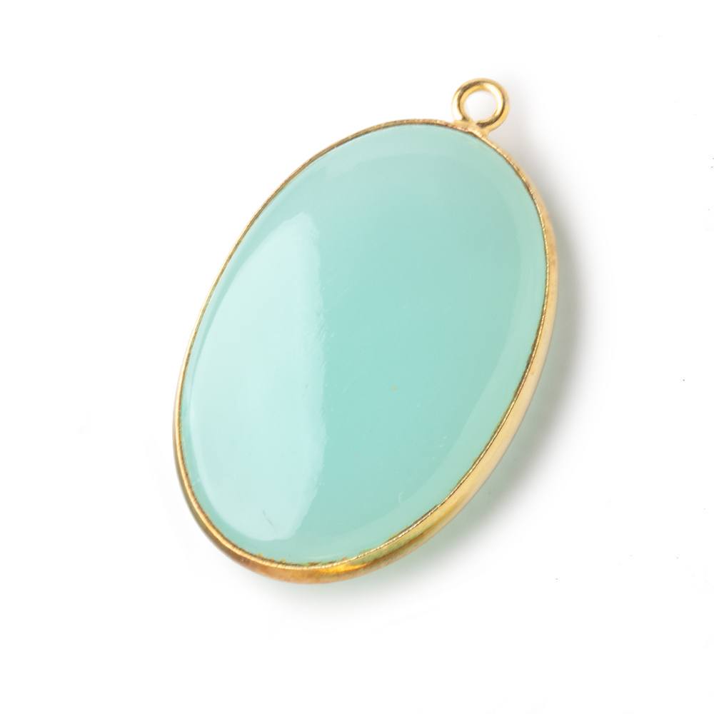 30x21mm Vermeil Bezel Seafoam Chalcedony Plain Oval Pendant 1 piece - Beadsofcambay.com