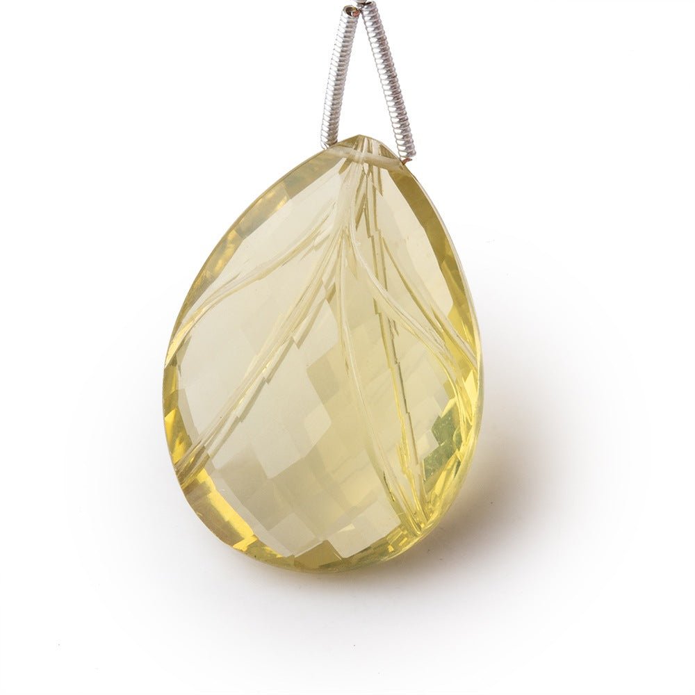 30x22mm Lemon Quartz Hand Carved Pear Focal Bead 1 piece - Beadsofcambay.com