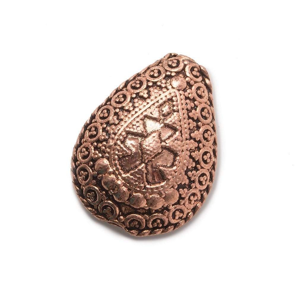30x23x12mm Antiqued Copper Pear with Elegant Bali Scrollwork and Granulation 1 bead - Beadsofcambay.com
