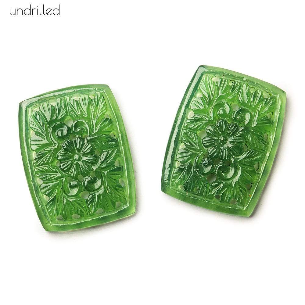 30x23x5mm Serpentine Gem Quality Hand Carved Rectangle Focal Set of 2 - Beadsofcambay.com