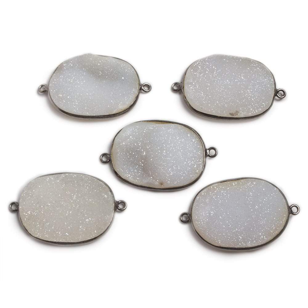 30x24mm Oxidized Silver Bezeled White Oval Drusy Connector Focal 1 piece - Beadsofcambay.com