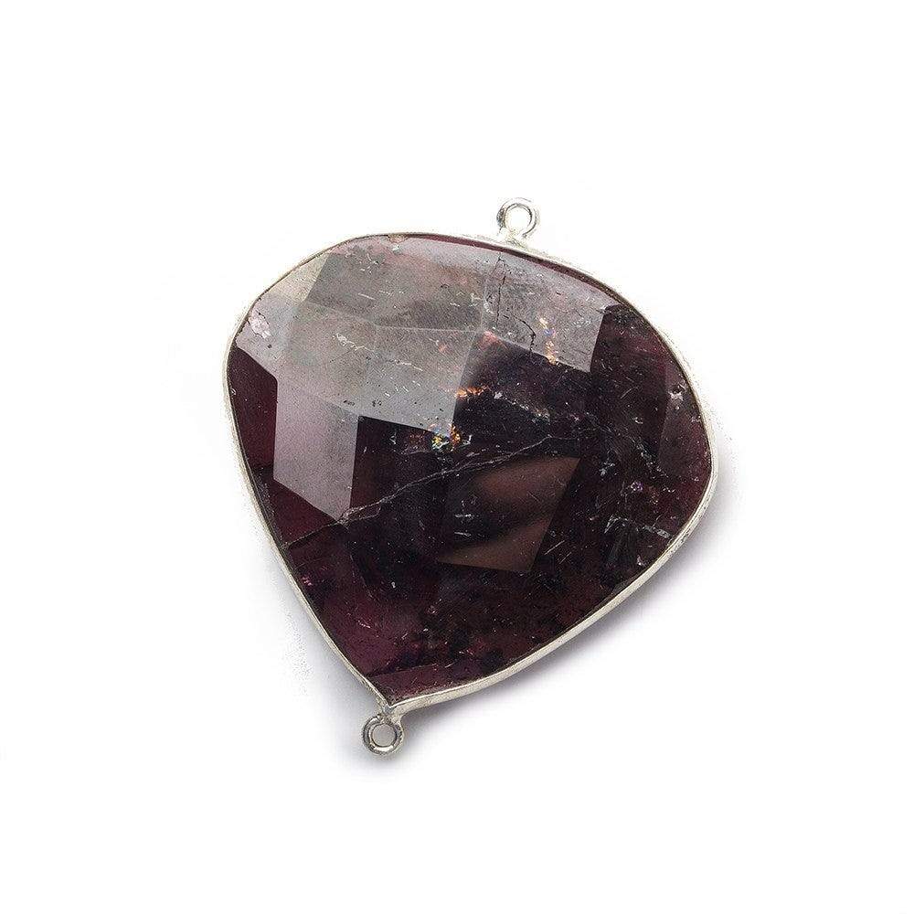 30x32mm Rhodolite Garnet Heart Sterling Silver Bezel Connector 1 piece - Beadsofcambay.com