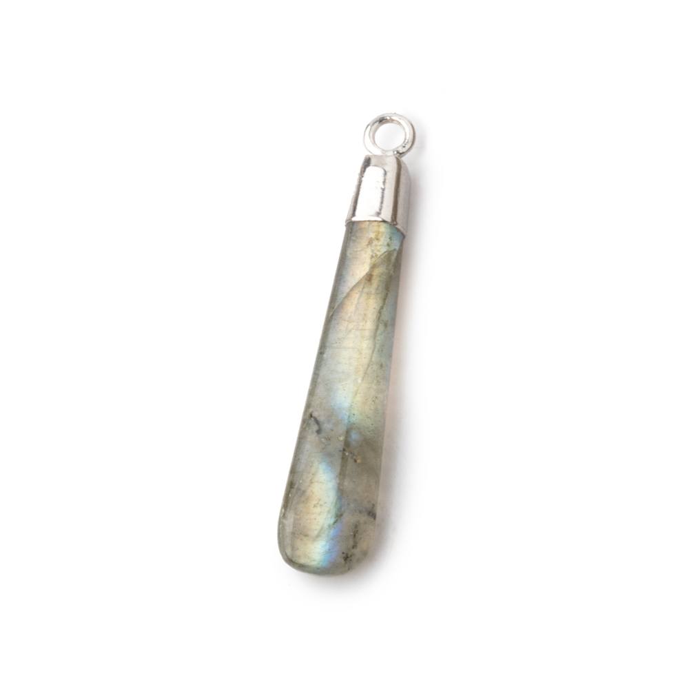 30x7mm Silver Leafed Labradorite Pear Pendant 1 piece - Beadsofcambay.com