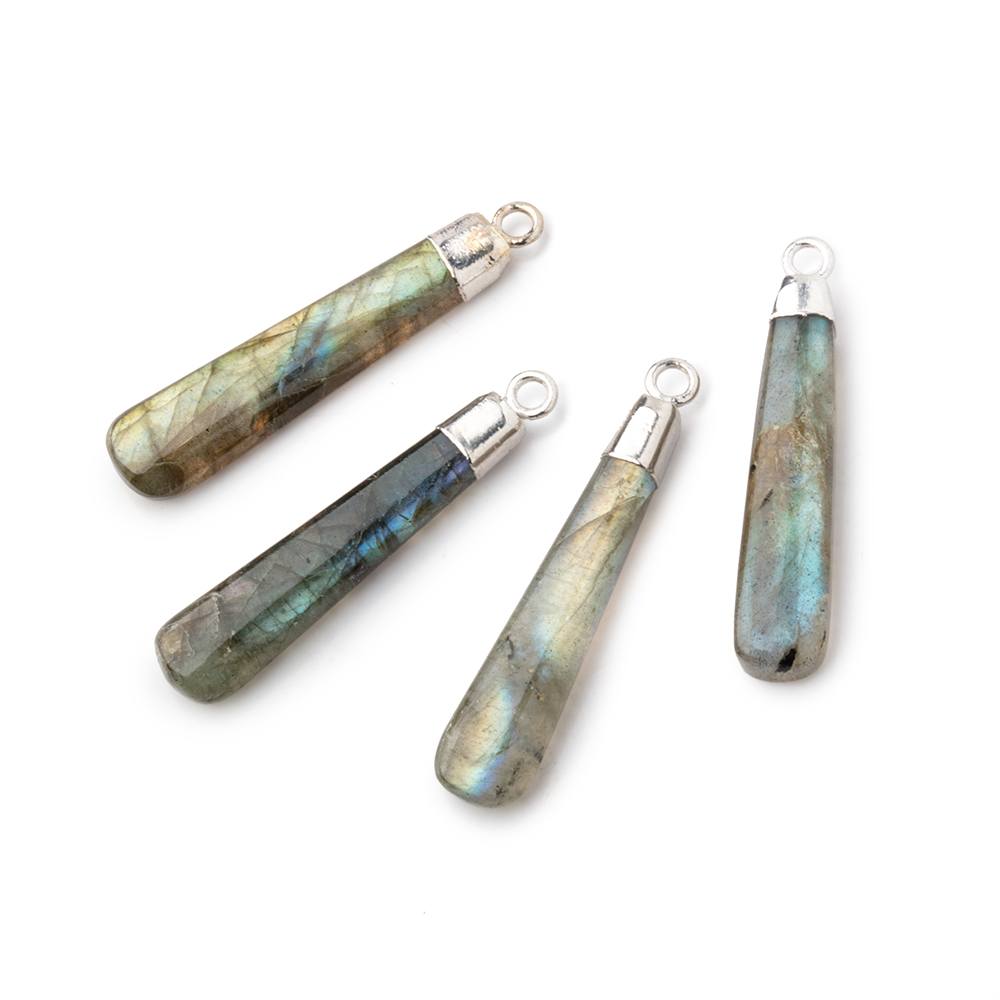 30x7mm Silver Leafed Labradorite Pear Pendant 1 piece - Beadsofcambay.com