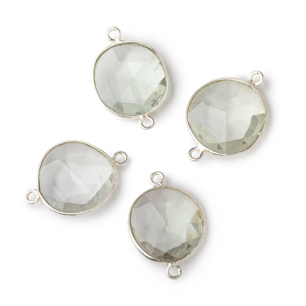 Beadsofcambay 15x13mm Silver .925 Bezel Prasiolite Faceted Nugget Connector 4 Pieces