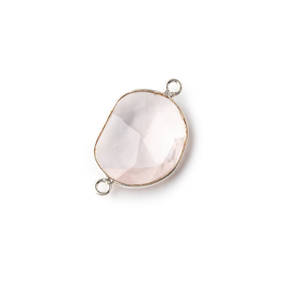 Beadsofcambay 16x14mm Sterling Silver .925 Bezel Rose Quartz Faceted Nugget Connector 1 piece