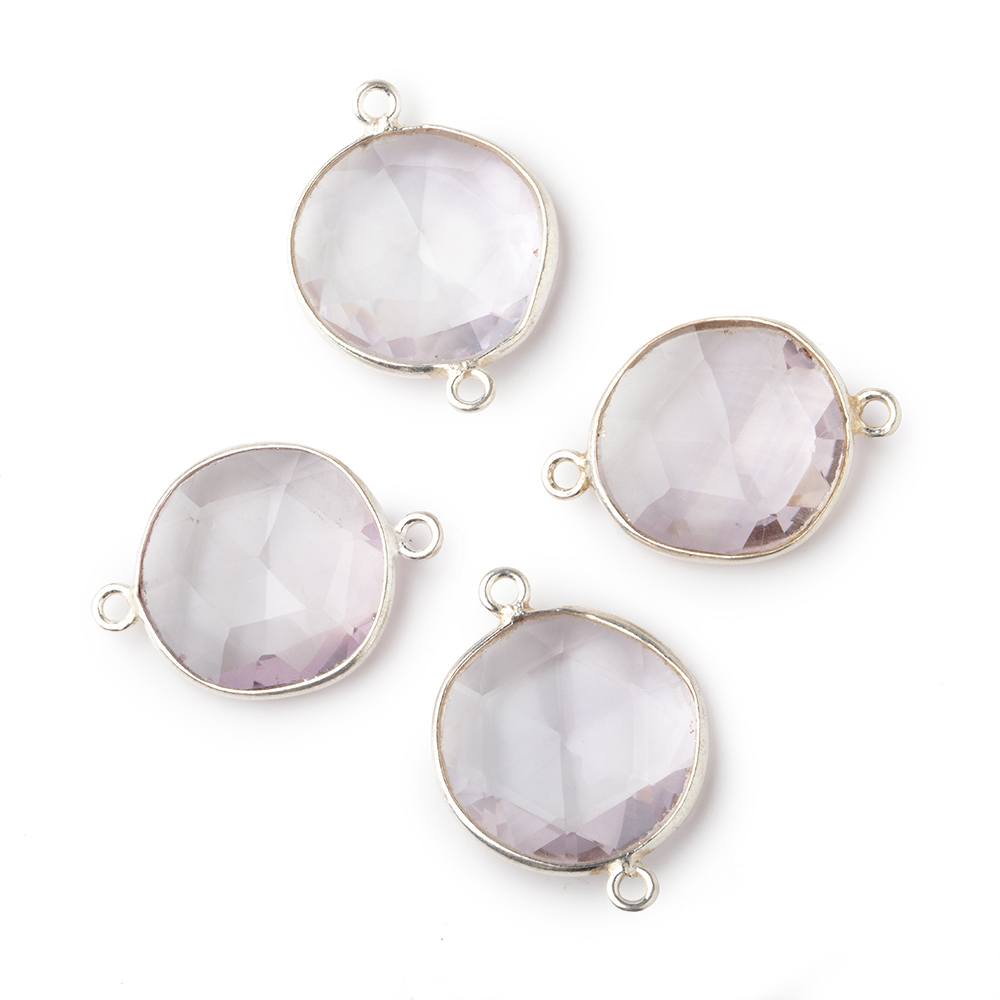 14x13mm Silver .925 Bezel Pink Amethyst Faceted Nugget Connector Set of 4 Pieces