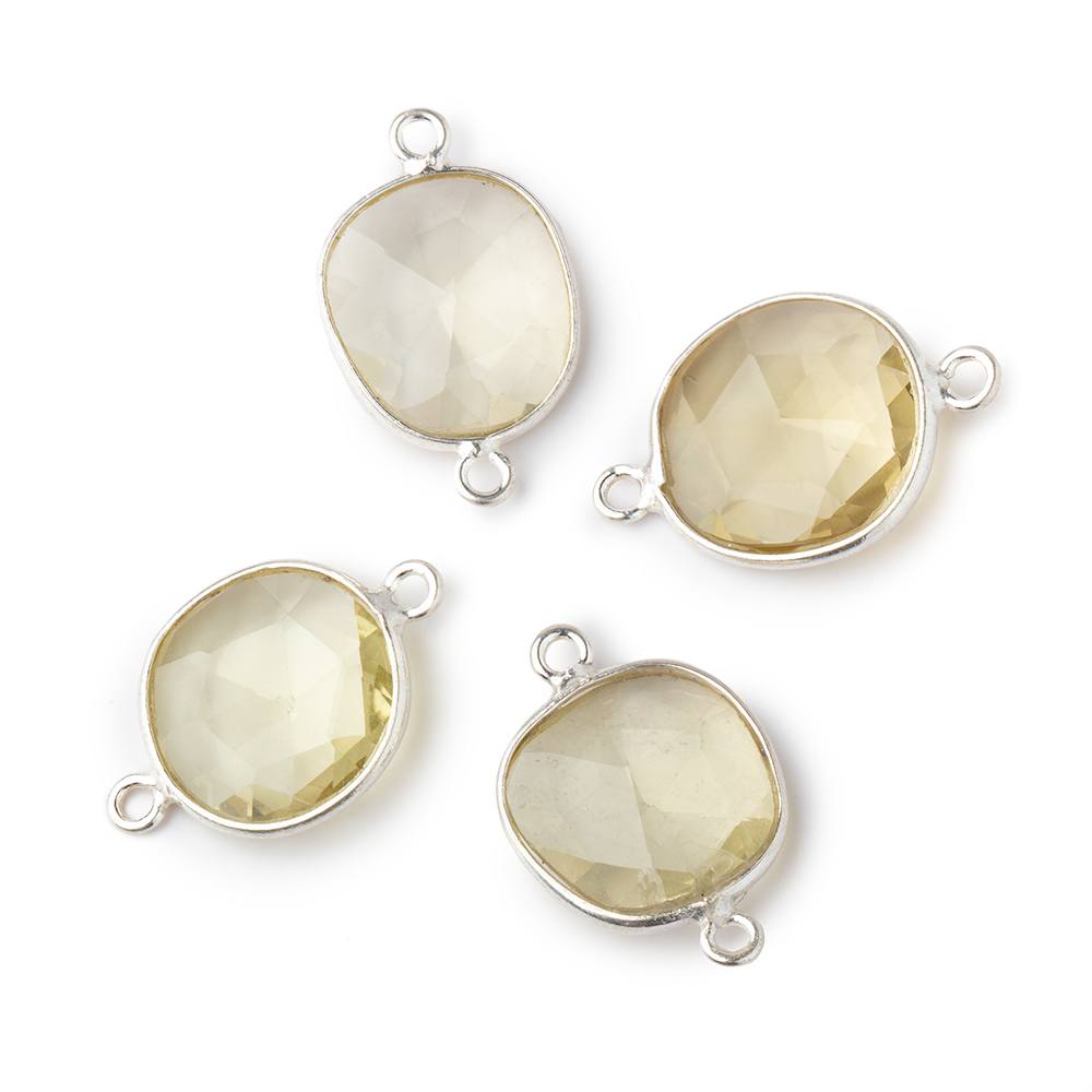 12x11mm Silver .925 Bezel Lemon Quartz Faceted Nugget Connector Set of 4 Pieces