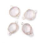 Beadsofcambay 12x11mm Silver .925 Bezel Rose Quartz Faceted Nugget Connector Set of 4 Pieces
