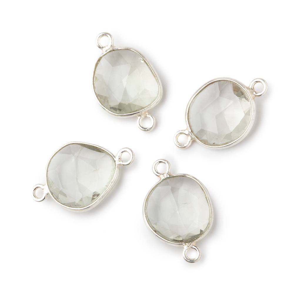 11x10mm Silver .925 Bezel Prasiolite Faceted Nugget Connector Set of 4 Pieces