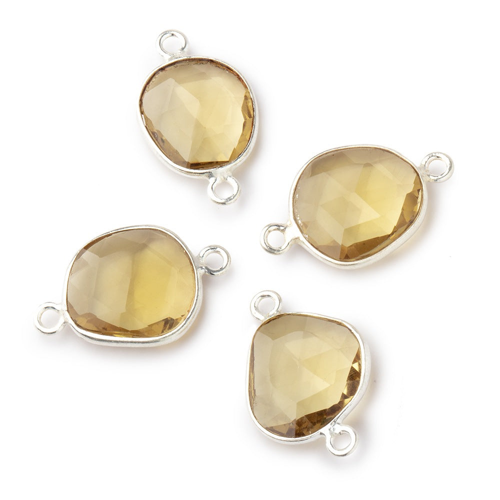 11x10mm Silver .925 Bezel Whiskey Quartz Faceted Nugget Connector Set of 4 Pieces