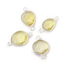 9x9mm Silver .925 Bezel Lemon Quartz Faceted Nugget Connector Set of 4 Pieces