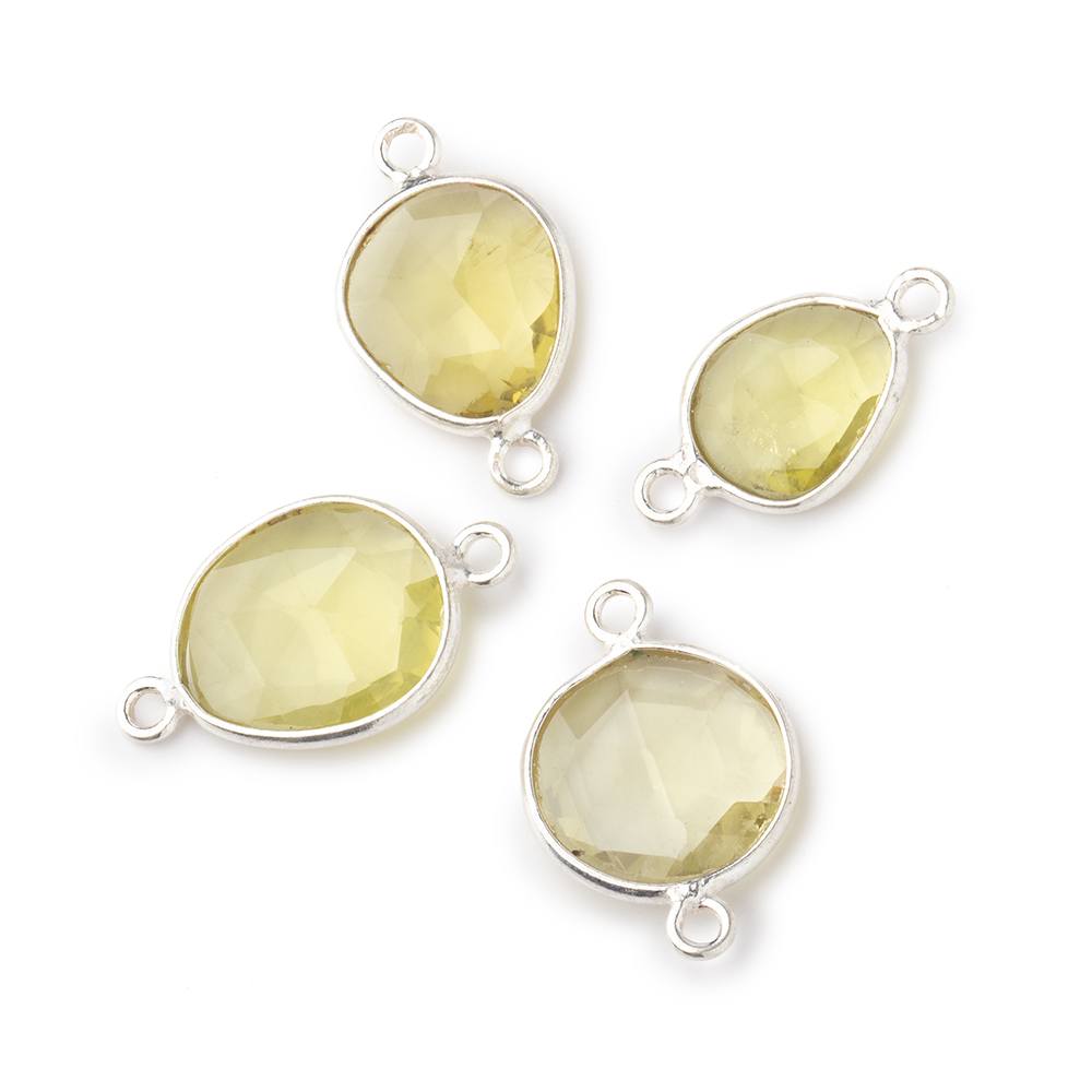 9x9mm Silver .925 Bezel Lemon Quartz Faceted Nugget Connector Set of 4 Pieces