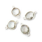 10x9mm Silver .925 Bezel Prasiolite Faceted Nugget Connector Set of 4 Pieces