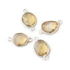 10x9mm Silver .925 Bezel Whiskey Quartz Faceted Nugget Connector 4 Pieces
