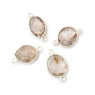 10x9mm Silver .925 Bezel Rutilated Quartz Faceted Nugget Connector 4 Pieces