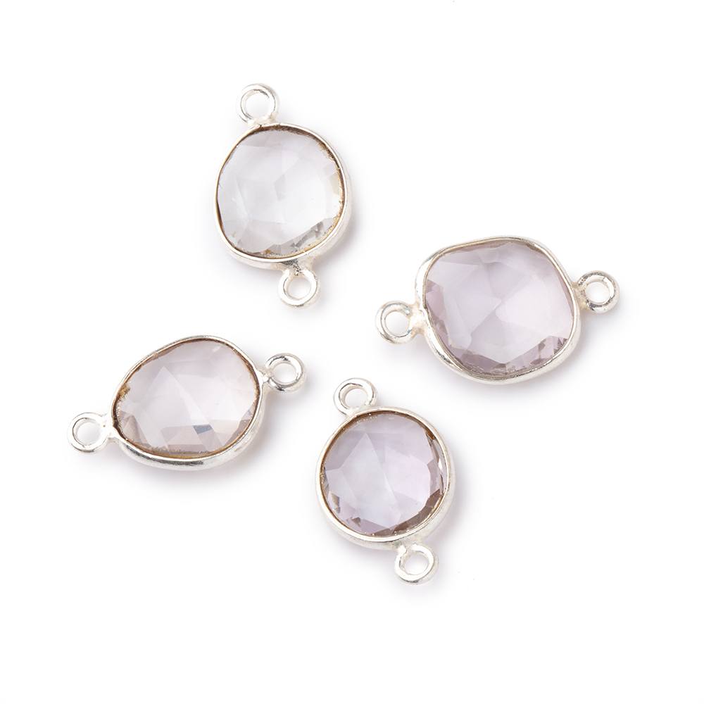 Beadsofcambay 10x9mm Silver .925 Bezel Pink Amethyst Faceted Nugget Connector Set of 4 Pieces