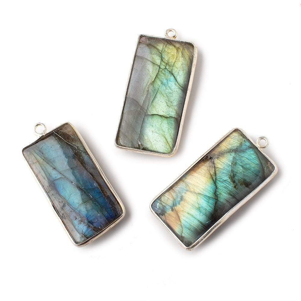 31.5x16mm Silver Bezeled Labradorite Plain Rectangle Pendant 1 piece - Beadsofcambay.com
