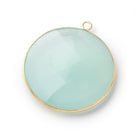 31mm Vermeil Bezel Seafoam Chalcedony Faceted Coin Pendant 1 Focal Bead - Beadsofcambay.com