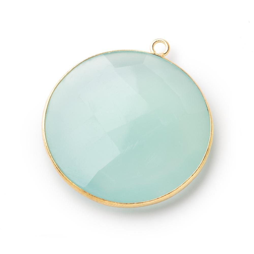 31mm Vermeil Bezel Seafoam Chalcedony Faceted Coin Pendant 1 Focal Bead - Beadsofcambay.com
