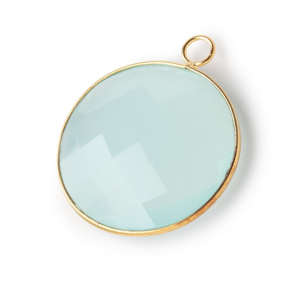 31mm Vermeil Bezel Seafoam Chalcedony Faceted Coin Pendant 1 piece - Beadsofcambay.com