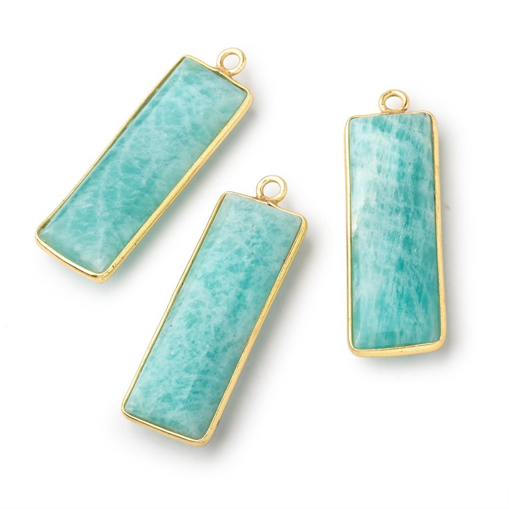 31x11.5mm Vermeil Bezel Amazonite Plain Bar Pendant 1 Focal Bead - Beadsofcambay.com