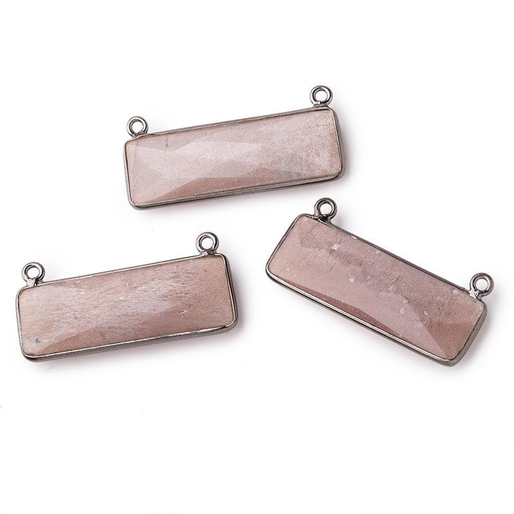 31x11mm Black Gold Bezel Chocolate Moonstone Bar 2 ring Connector East West 1 pc - Beadsofcambay.com