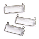 31x11mm Black Gold Bezel Crystal Quartz Bar 2 ring Connector East West 1 piece - Beadsofcambay.com