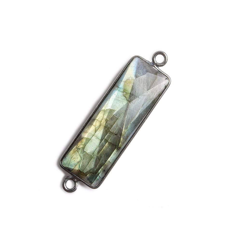 31x11mm Black Gold Bezel Labradorite Bar 2 ring Connector North South 1 piece - Beadsofcambay.com