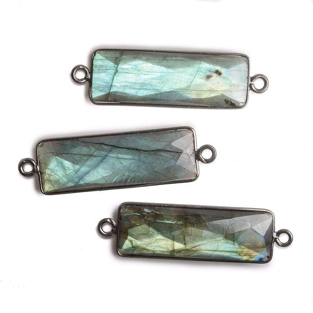 31x11mm Black Gold Bezel Labradorite Bar 2 ring Connector North South 1 piece - Beadsofcambay.com