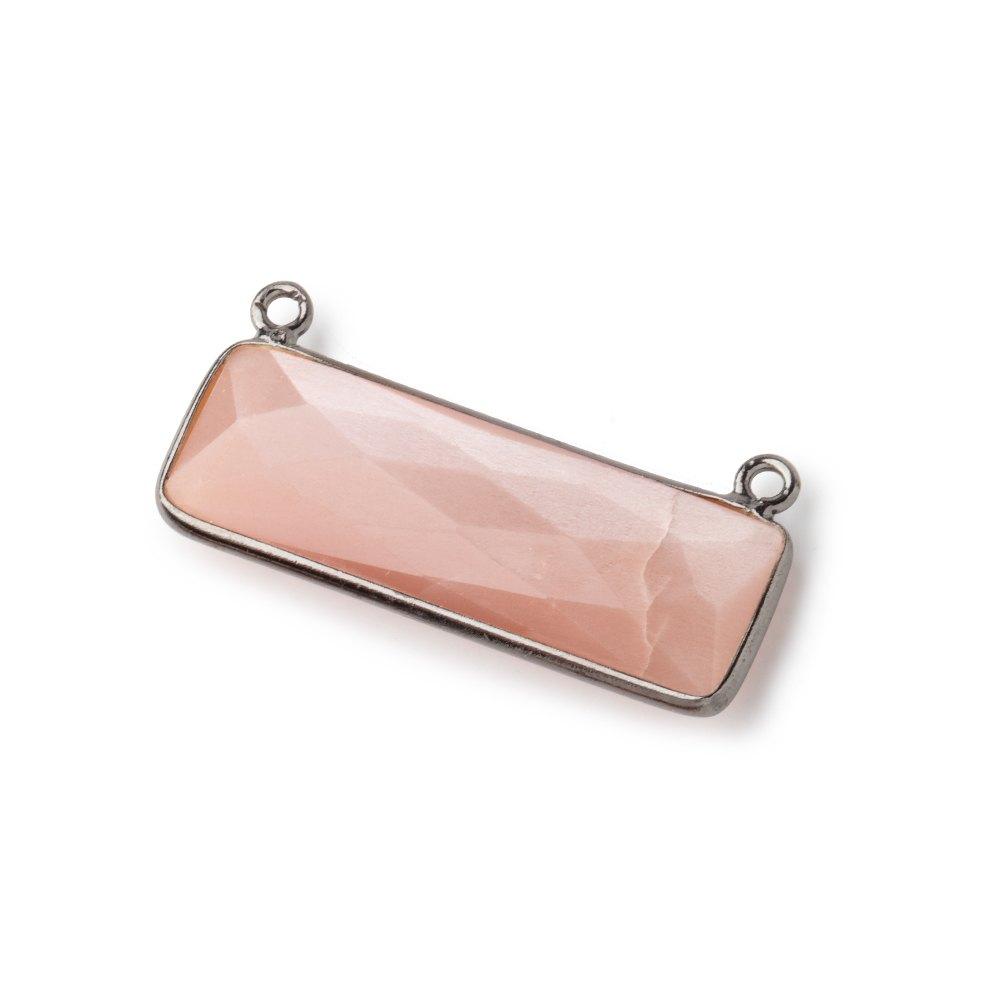31x11mm Black Gold Bezel Peach Moonstone Bar 2 ring Connector East West 1 pc - Beadsofcambay.com