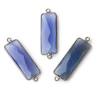 31x11mm Black Gold Bezel Santorini Blue Chalcedony Bar 2 ring Connector North South 1 pc - Beadsofcambay.com