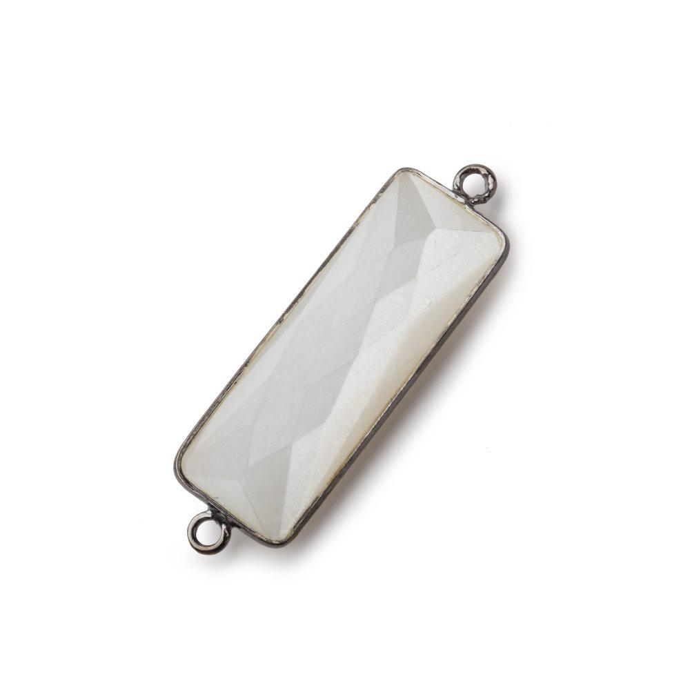 31x11mm Black Gold Bezel White Moonstone Bar 2 ring Connector North South 1 pc - Beadsofcambay.com