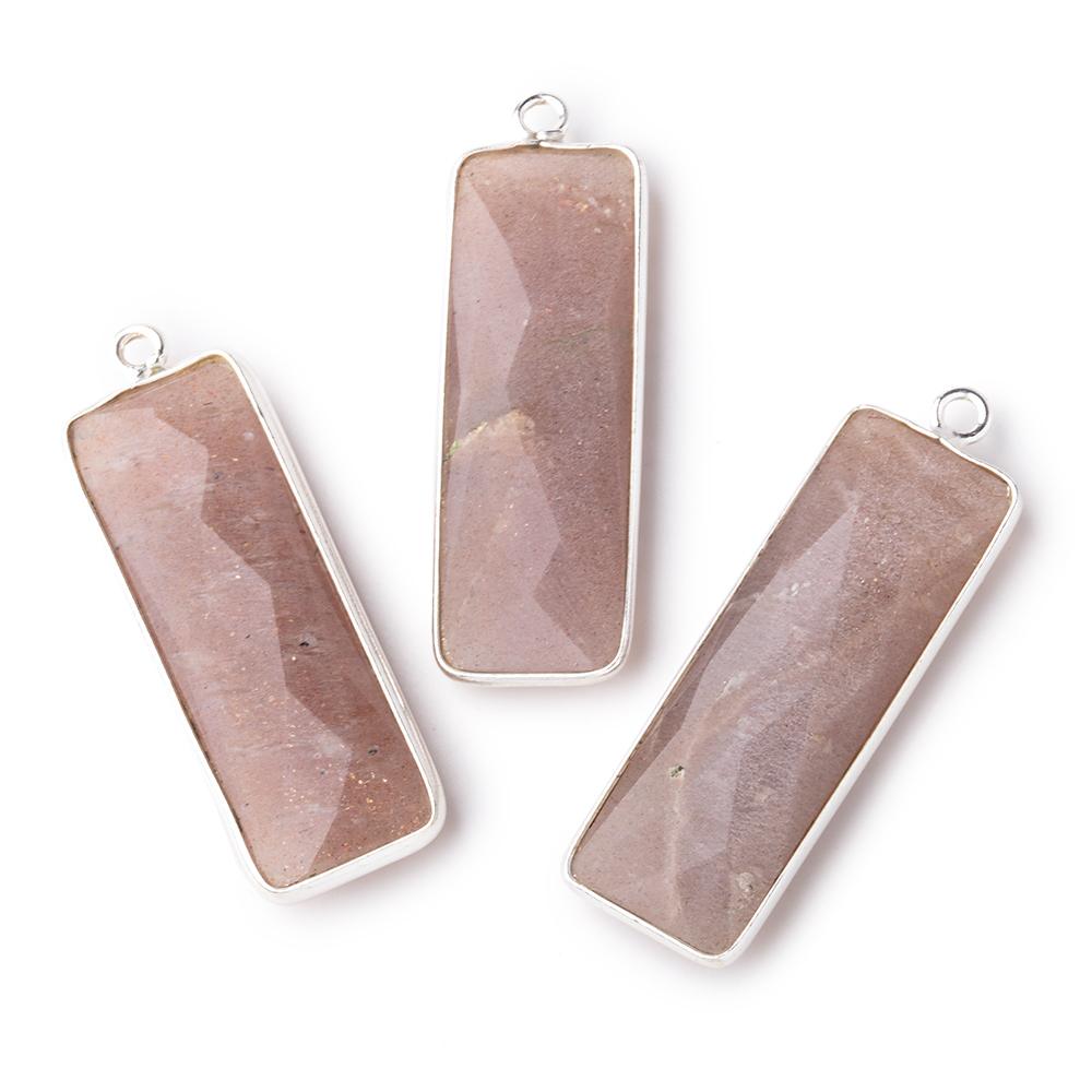31x11mm Silver Bezel Chocolate Moonstone Bar 1 ring pendant 1 piece - Beadsofcambay.com