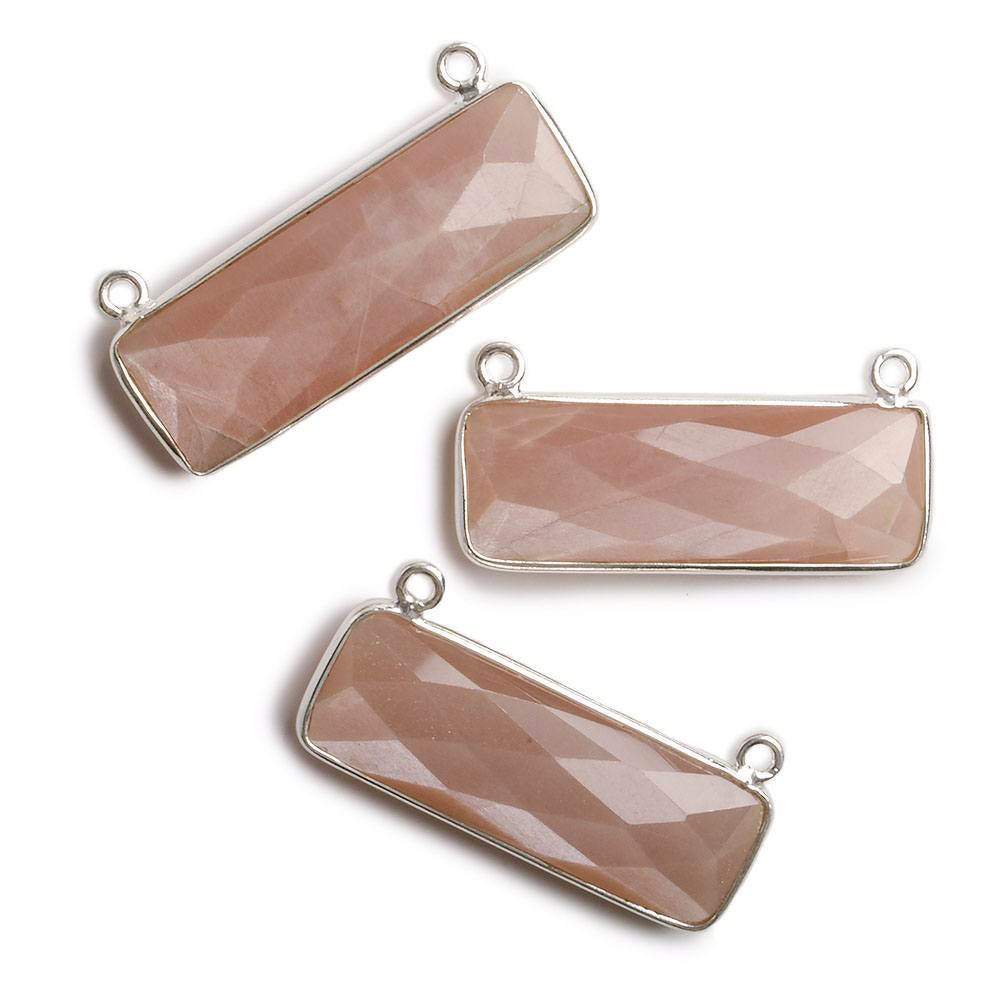 31x11mm Silver Bezel Chocolate Moonstone Bar 2 ring Connector East West 1 pc - Beadsofcambay.com