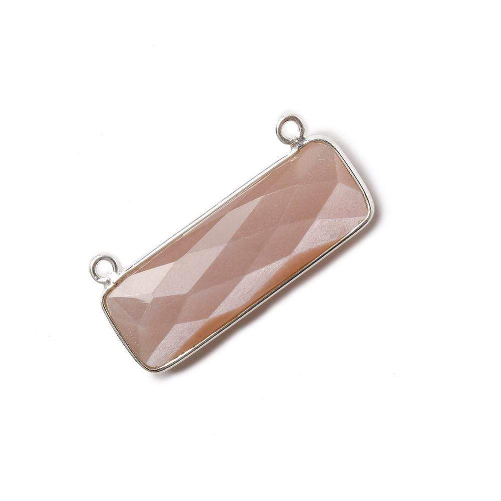 31x11mm Silver Bezel Chocolate Moonstone Bar 2 ring Connector East West 1 pc - Beadsofcambay.com