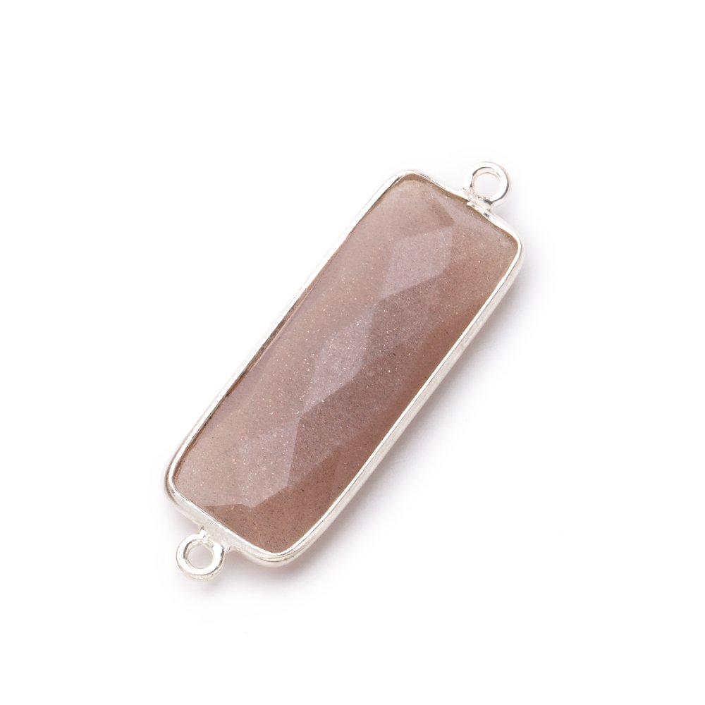 31x11mm Silver Bezel Chocolate Moonstone Bar 2 ring Connector North South 1 pc - Beadsofcambay.com