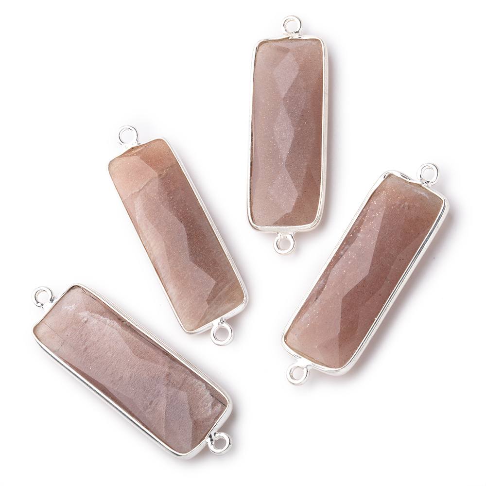 31x11mm Silver Bezel Chocolate Moonstone Bar 2 ring Connector North South 1 pc - Beadsofcambay.com
