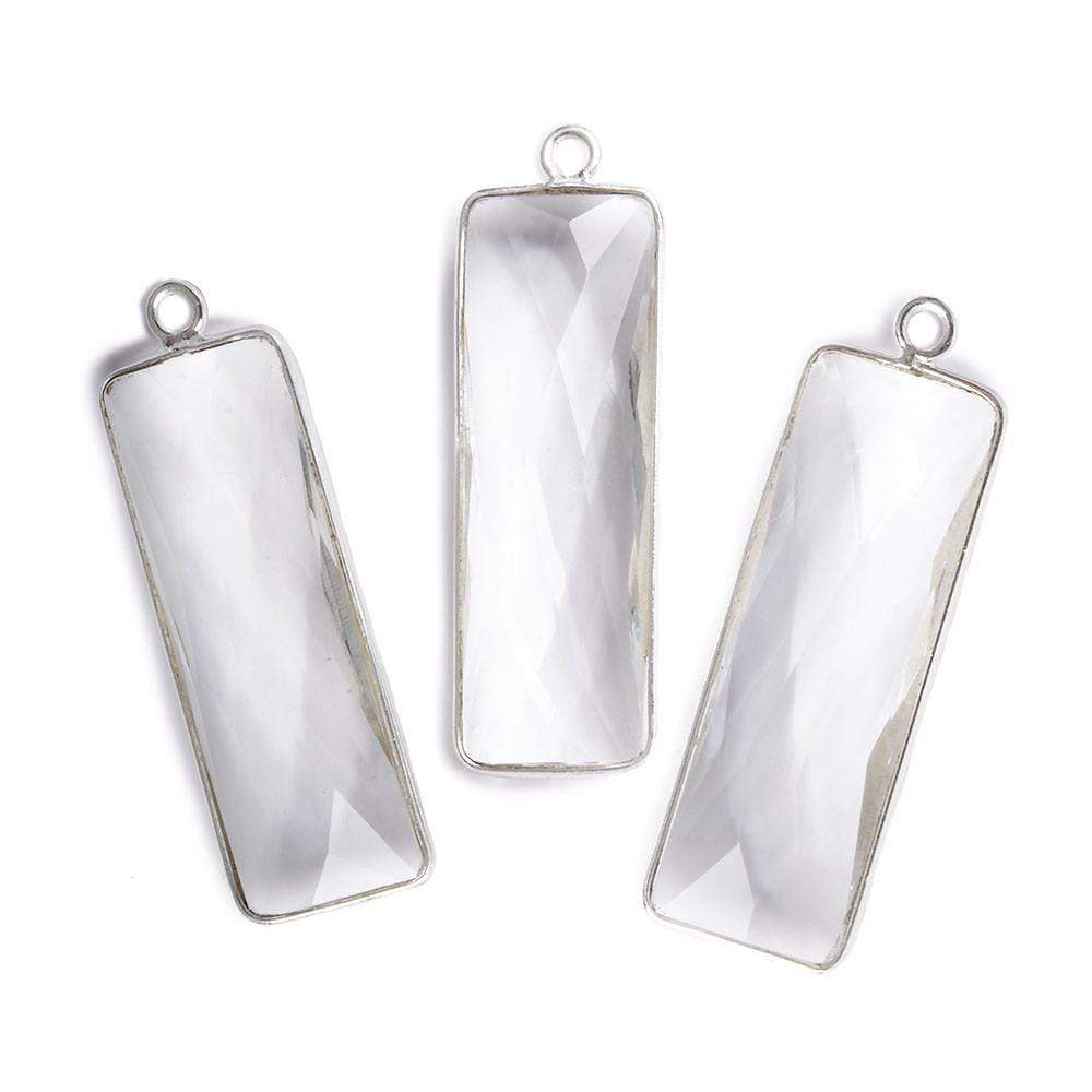 31x11mm Silver Bezel Crystal Quartz Bar 1 ring pendant 1 piece - Beadsofcambay.com